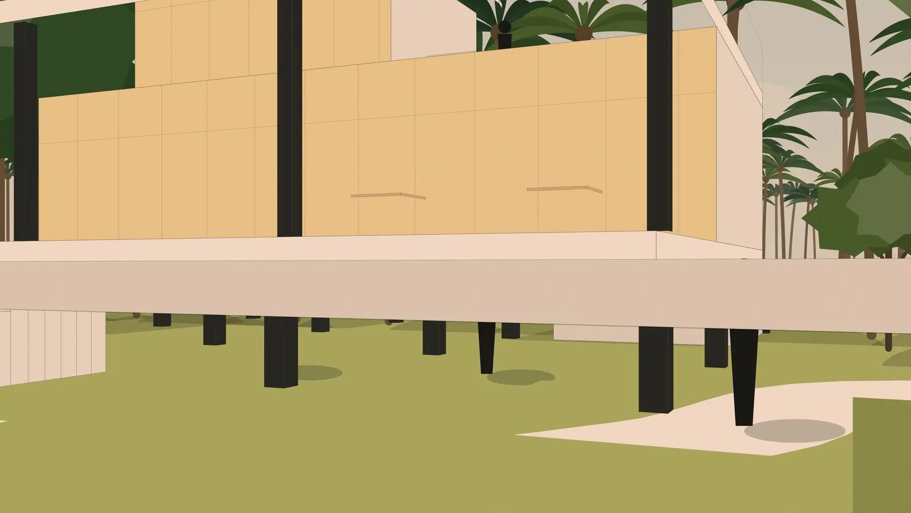 Illustration, unbuilt: the building at dusk, lit from within