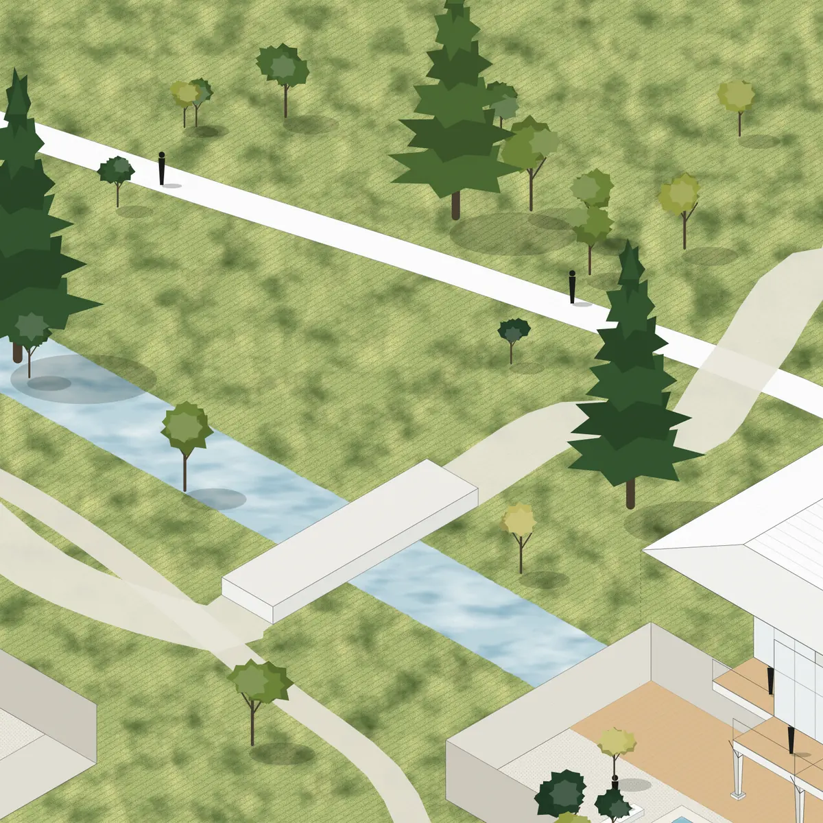 Illustration, unbuilt: the crossing over the stream