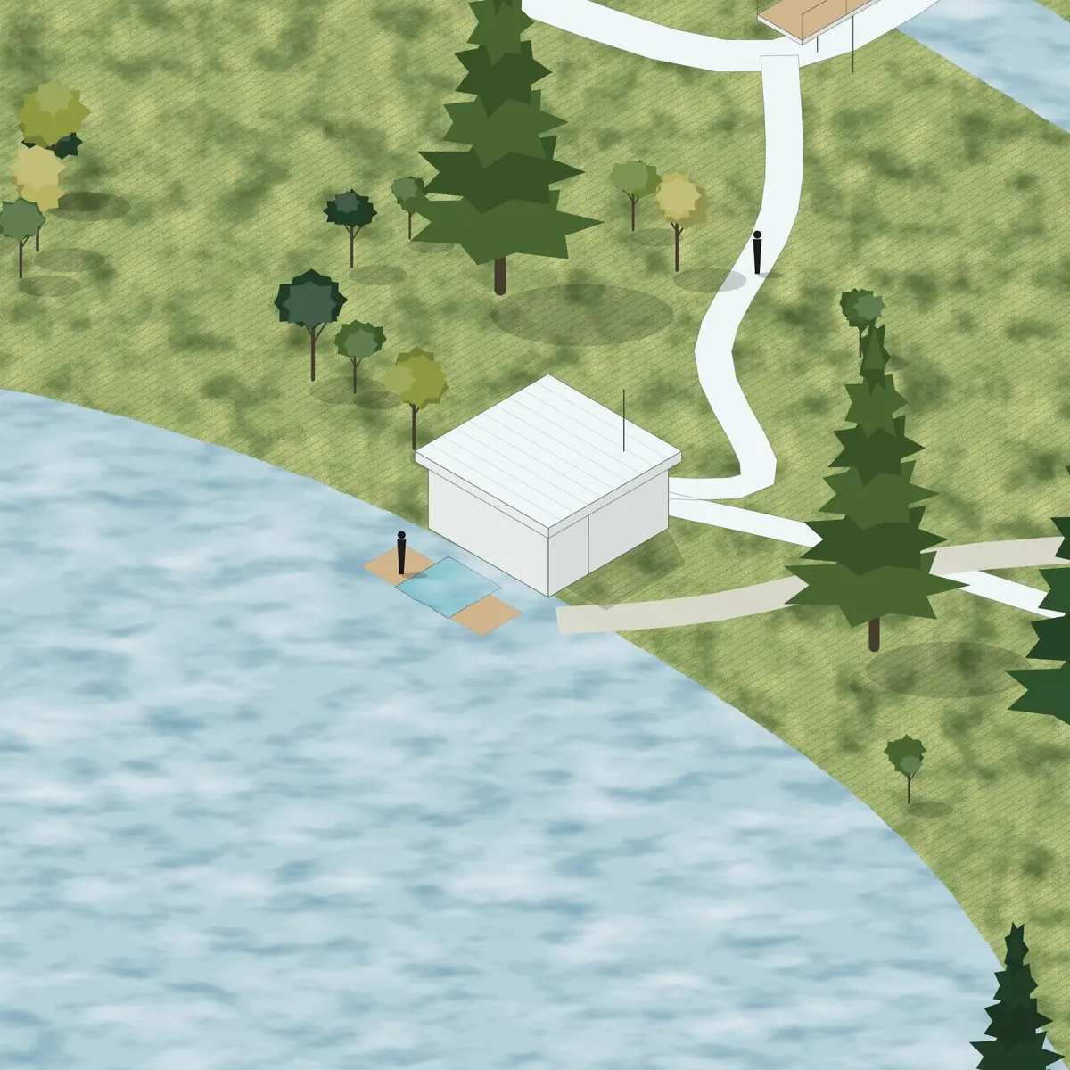 Illustration, unbuilt: the sauna on the lake