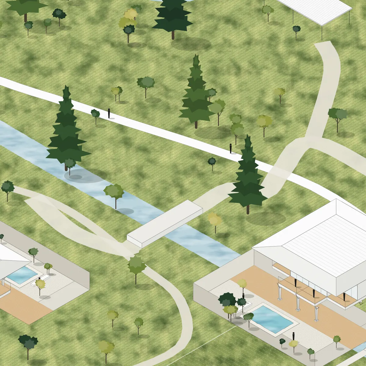 Illustration, unbuilt: the stream between the clusters